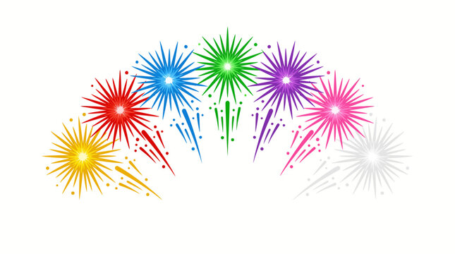 Colorful firework display vector icon set for celebration events and festive holiday night sky background graphics