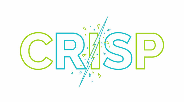 Vector illustration of the word CRISP in a modern sans serif font with a lightning bolt graphic splitting the letter I on a white background