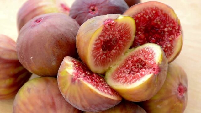 Fresh Ripe Figs Sliced Open Macro Close up Rotation