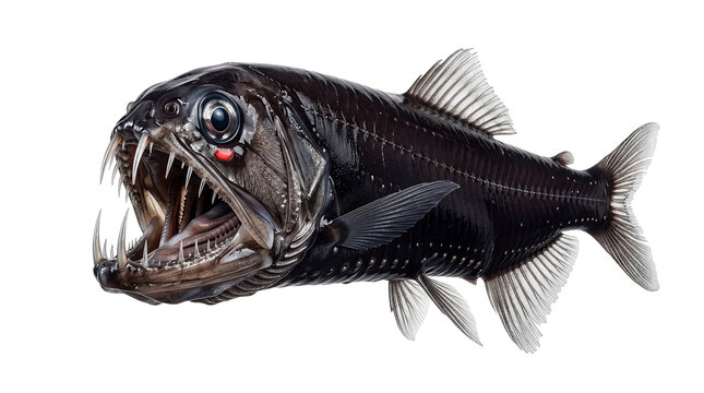 Monstrous deep sea fish with gaping maw and dagger teeth, a formidable predator from the ocean's lightless abyss