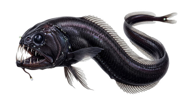 Viperfish from the fathomless dark ocean depths showcasing its formidable fangs and glowing lure