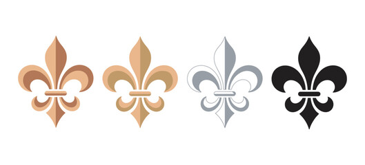 Fleur de lis icon vector set, gold silver bronze black heraldic royal lily emblems for coat of arms badge design © vision Alamin vai A