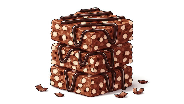 Chocolate bars stacked creatively with broken pieces scattered isolated on a transparent background, stacked chocolate