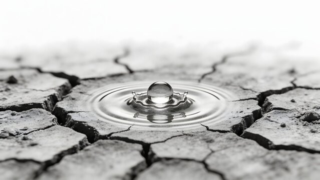 Water drop on cracked dry ground