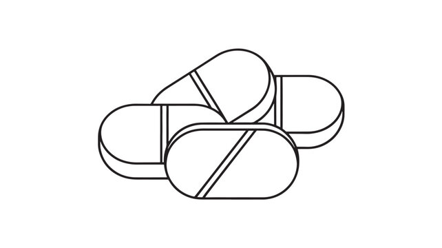 Pills Icon of Three Overlapping Capsules with Simple Line Art, Medical Pharmacy Symbol for Healthcare and Drug Information