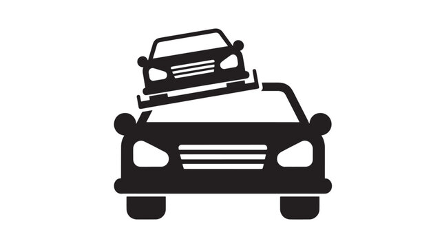 Car Being Towed on Flatbed Tow Truck, Service and Roadside Assistance Icon for Vehicle Recovery, Breakdown Help and Transport Safety