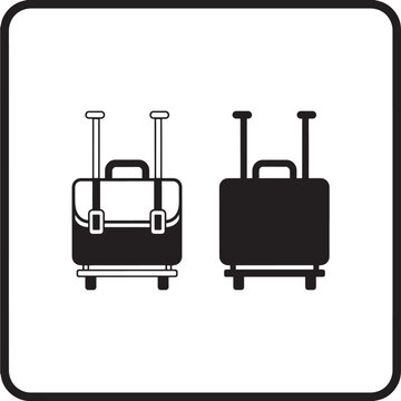 Briefcase Coffee Carriers Icon Set with Two Luggage Briefcases Carrying Coffee Cups on Handles for Travel and Business Use