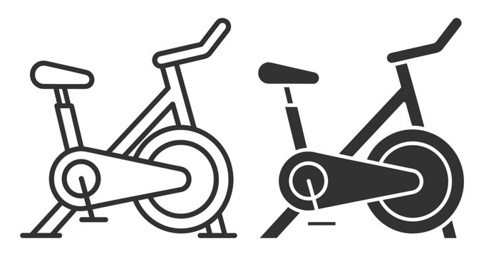 Indoor stationary exercise bike vector icons, fitness equipment on transparent background
