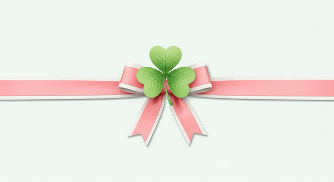 Claddagh heart bow tie ribbon isolated on a transparent background, pink ribbon decorative bow green clover