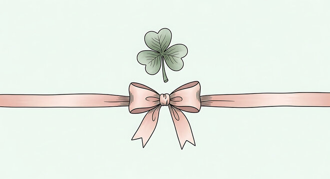 Claddagh shaped ribbon with four-leaf clover isolated on a transparent background, claddagh ribbon bow