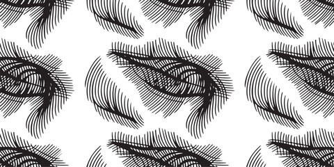 Black and white seamless vector pattern with nature elements including leaves, flowers, fish, eye symbols and vintage decorative illustration design © Pixel plant