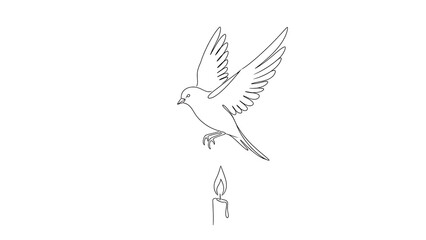 Obraz premium Peaceful dove with lit candle silhouette isolated on a transparent background, dove silhouette winged bird