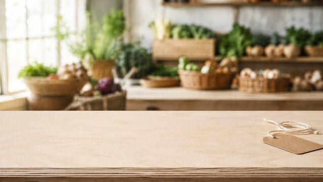 Organic Market Plywood Shelf Product Background for Packaging Mockups