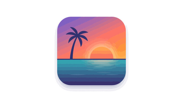 Smooth gradient flat vector icon of a tropical palm tree sunset over the ocean for mobile app and web design themes