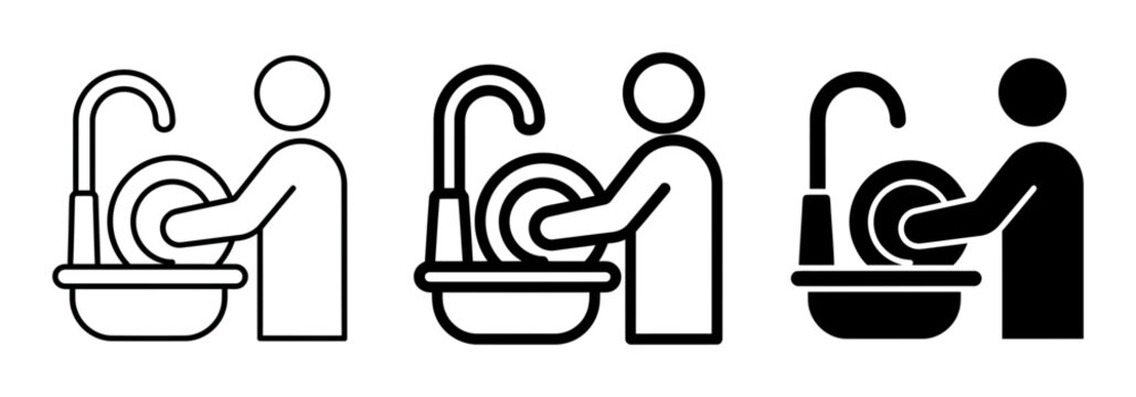 Handwashing icons, people washing hands, hygiene symbols, vector illustrations
