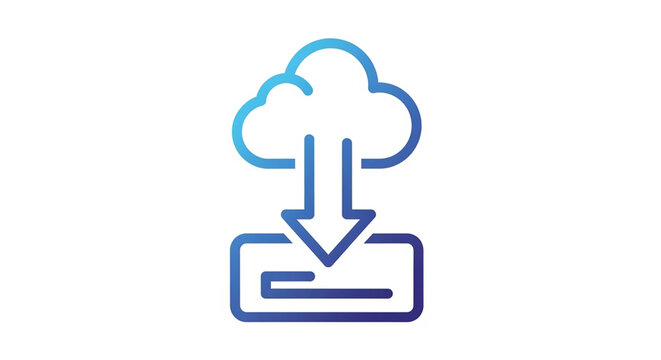 A minimalist vector icon showing cloud and download symbol with an arrow illustrating data transfer.