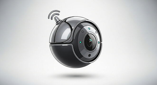 A sleek modern surveillance camera icon isolated on a plain background for a minimalist design concept