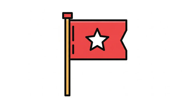 A minimal red flag icon with a white star on a vector graphic design