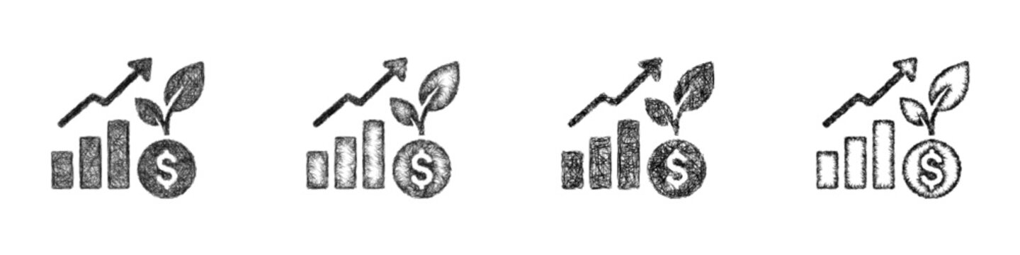 Sketch monochrome green investment icon design set