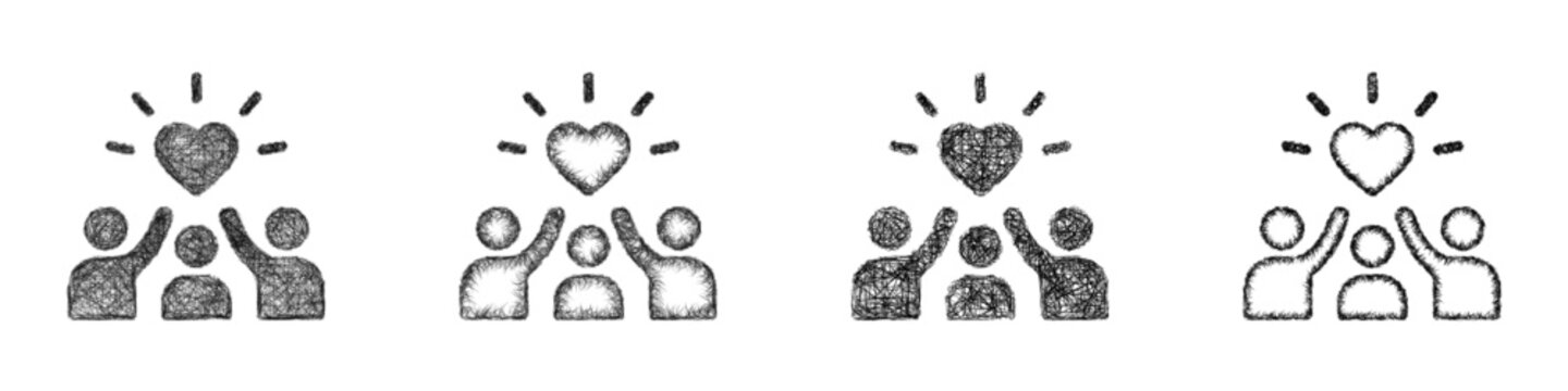 Monochrome sketch community support icon design set