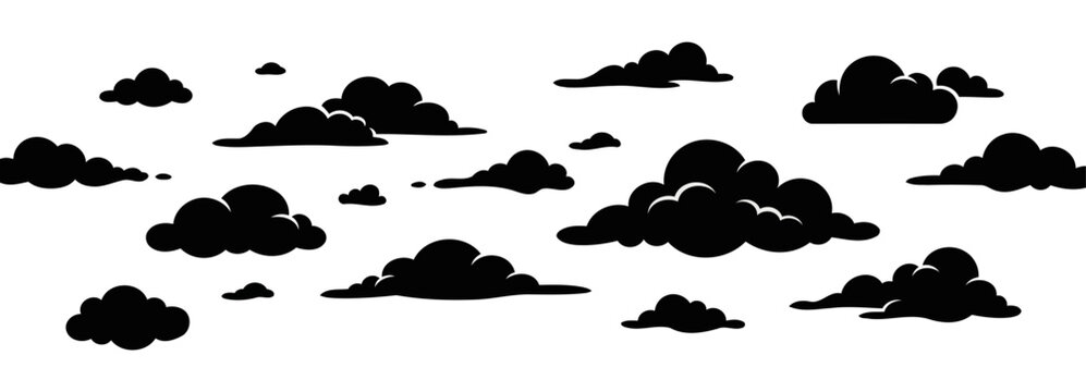 Cloud Silhouette Vector Graphic Design Collection. A Set Of Clouds Illustration In The Sky In Black Silhouette. 