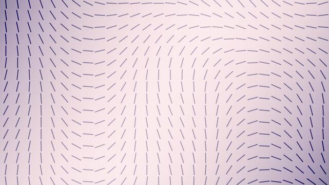 Seamless 3D loop of large plum dashes waving on a pastel pink and cream gradient background. Minimalist kinetic field and procedural noise pattern for clean UI design and wellness