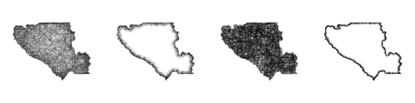 Sketch monochrome Santa Clara County (California) outline map design set