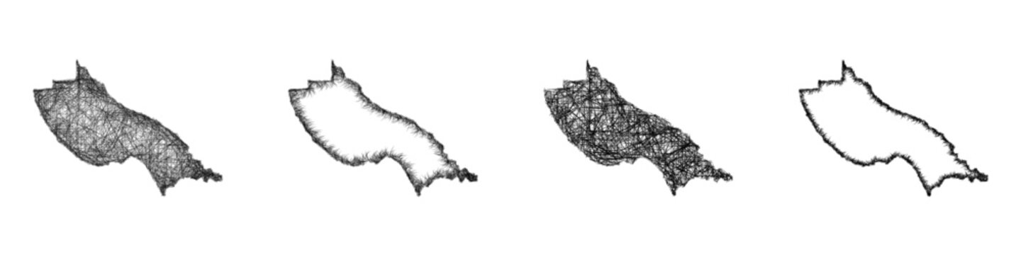 Monochrome sketch Santa Cruz County (California) outline map design set