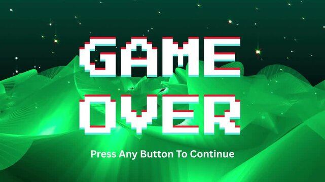 Game Over Screen with Pixelated Text and Abstract Green Background