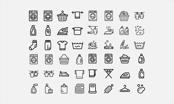 A set of laundry related icons with editable lines (not outlined). vector illustration