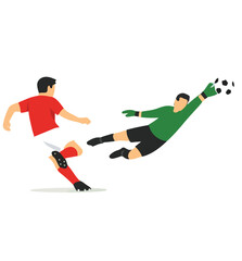 Obraz premium Minimal Soccer Player Kicking Football Flat Vector Illustration