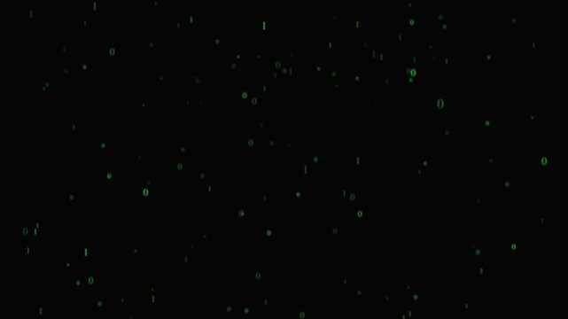 Pure cinematic green binary code rain falling data stream on dark background for cyberpunk hacker matrix overlay