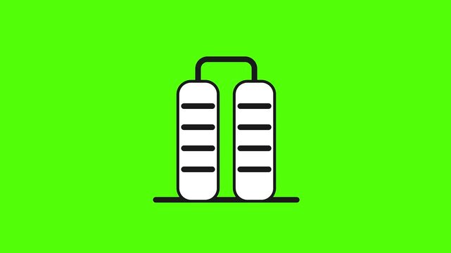 Animated industrial gas and oil storage tanks icon with precise geometric pen tool vector path stroke forming on chroma key green screen background