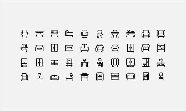 Vector furniture line art icon set vector illustration