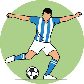 Minimal Soccer Player Kicking Football Flat Vector Illustration