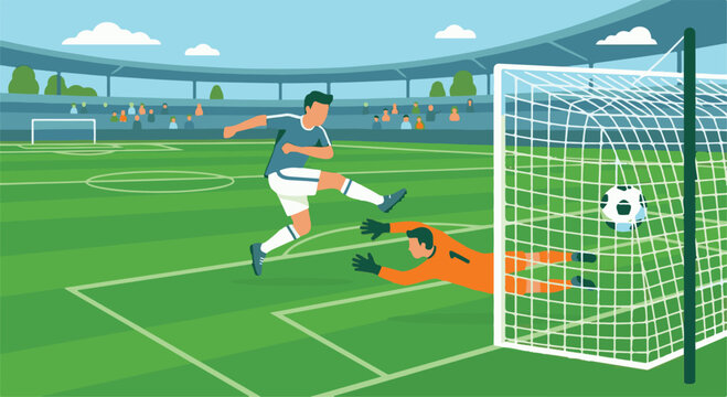 Minimal Soccer Player Kicking Football Flat Vector Illustration