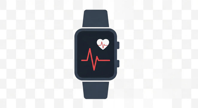 A smartwatch icon displaying a heart rate monitor with a heartbeat graph on the screen