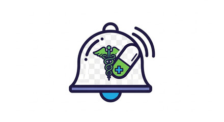 A modern vector icon of a bell with medical symbols for alerts and notifications.