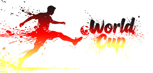 Vector silhouette illustration of a soccer player kicking a ball in the colors of the German flag © Friz