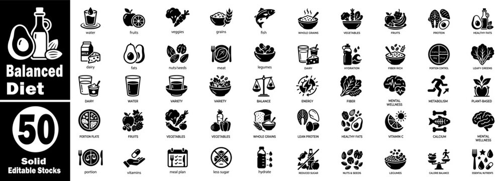 Balanced diet solid icons. Modern and creative design adaptable for any purpose of your project or business.