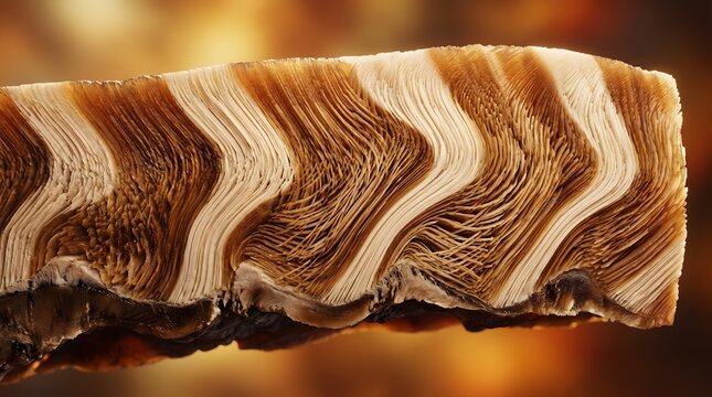 Elongated tooth enamel rod cross section displaying layered wavy prism fiber banding