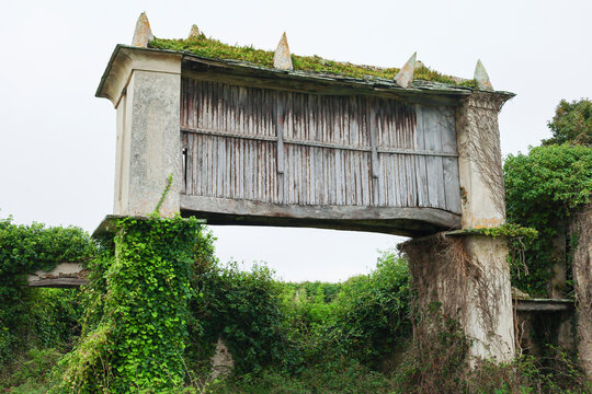 Traditional agricultural granary building called Horreo in Ribadeo, Galicia, Spain