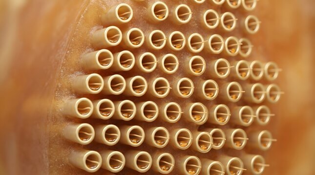 Extreme macro of dentinal tubule surface showing circular hollow pore grid pattern