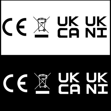 CE Marking WEEE UKCA and UKNI Regulatory Compliance Symbol Set for European and UK Market Product Authorization and Safety Labeling