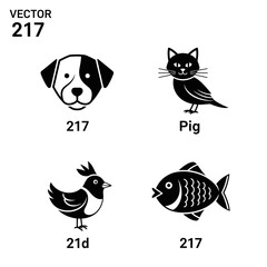 Fototapeta premium Minimalist black animal head and pet icon collection.