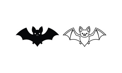 Fototapeta premium Halloween bat silhouette and outline illustrations