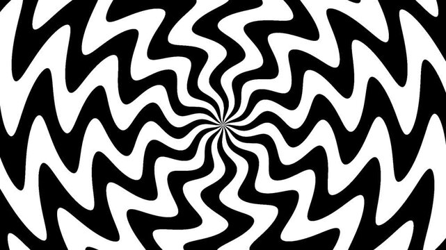 Black spiral doodle animation on white background. Hand drawn abstract swirl continuously rotating in seamless loop. Minimalist hypnotic black and white motion. Looping MP4 video.