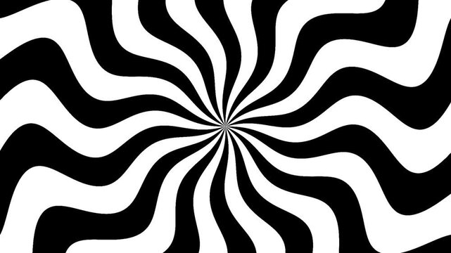 Black spiral doodle animation on white background. Hand drawn abstract swirl continuously rotating in seamless loop. Minimalist hypnotic black and white motion. Looping MP4 video.