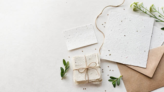 Seed paper packaging samples with blank cards