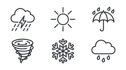 Fototapeta premium Weather forecast and meteorology line icon collection.